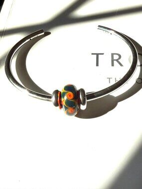 Trollbeads OOAK Unique Bead - Green/Blue on Orange